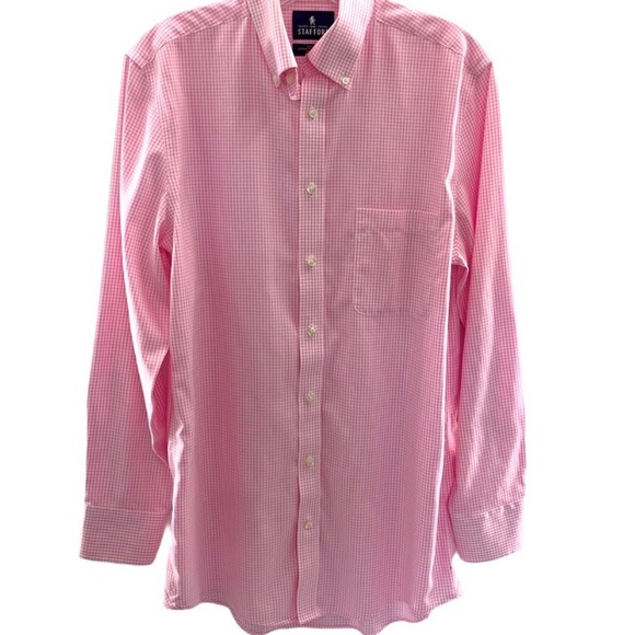 Stafford Checkered Fitted Button Down Shirt Pink - Picture 1 of 6